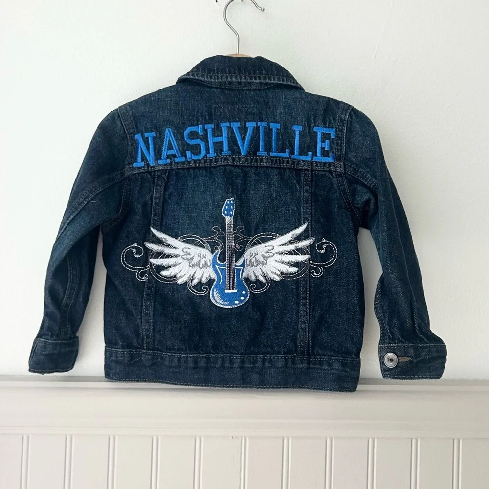 The Children's Place Boys 3T Denim Jean Jacket Blue White Nashville Embroidery